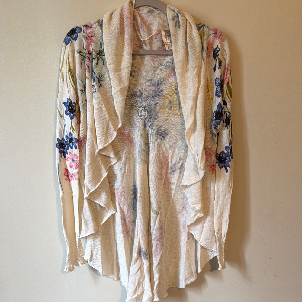 Cream and Blue Waterfall Cardigan Sweater